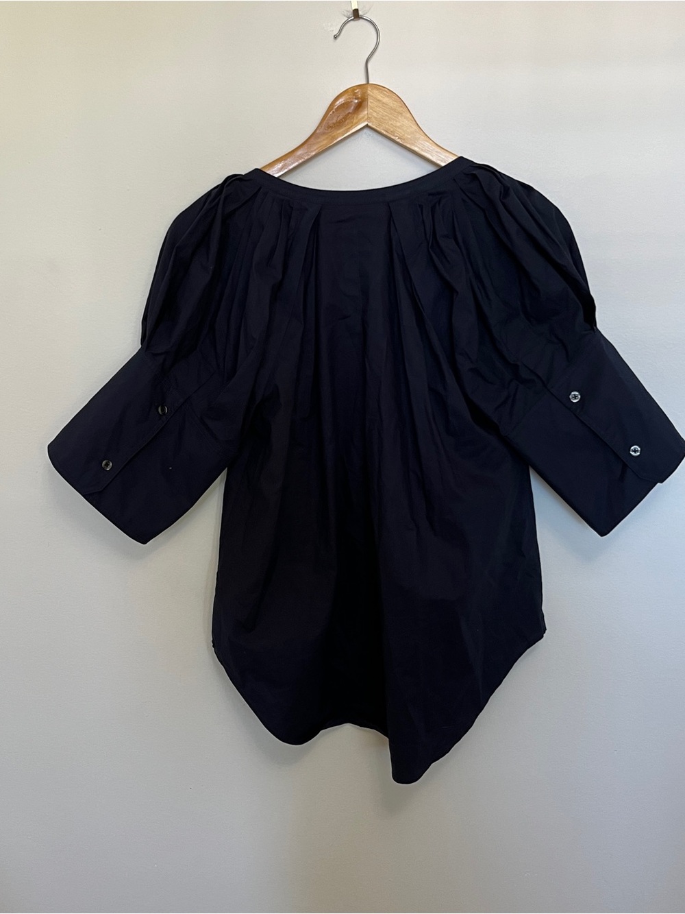 A.L.C. Top Womens Sz 0 Navy Blue Chloe Oversized Cotton Poplin Puff Sleeves Work - Picture 6 of 6